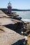 Historic Hornby Lighthouse from 1858 perched on the rocky edge of Lady Bay in South Head, NSW, Australia