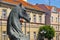 Historic horse statue, symbolic city emblem at the Plac Wolnosci square in the Old Town quarter of Konin, Poland