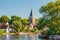 Historic houses alongside the Dutch river Vecht