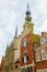 Historic houses with steeple of the historic town hall, Veere, Netherlands