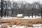 Historic huts in snow covered woods in the winter