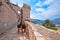 Historic island town of Korcula waterfront and stone walls view