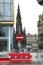 Historic landmark, Scott Monument in the heart of Edinburgh, Scotland, with a roadblock and sign forbidden entrance