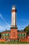 Historic lighthouse on the Baltic Sea in Niechorze, Poland, Europe. Lighthouse was built in 1866.