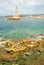 Historic lighthouse and sea in Chania