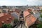 Historic lower town architecture rooftops and funicular in Zagreb