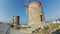 The historic Mandraki Windmills in Rhodes Town, Mediterranean Sea, Rhodes Island