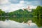 Historic medieval Konopiste Castle in central Bohemia, near Prague and summer pond near, Czech Republic