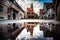 Historic old town of Michelstadt, Odenwald, Germany, view of colorful houses and the half-timbered town hall at sunrise