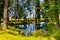 Historic park surrounding XVI century Rozalin Palace with vintage trees and ponds in Rozalin village in Mazovia region of Poland