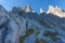 Historic path at the foots of rocky ridges of Croda Rossa di Sesto Mountain