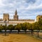 The historic Patio de Banderas in Seville with the cathedral in the background