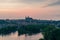 Historic Prague castle and Vltava river view on sunset