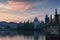 Historic Prague cityscape with beautiful sunrise sky above