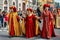 Historic procession in traditional medieval clothing in Alba, Italy