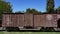 Historic railroad wooden boxcar on display at the Laws Railroad Museum, California