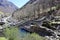 Historic Romain Bridge, over the Verzasca River, in Lavertezzo