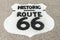 Historic Route 66 sign on forecourt of Texaco garage restored at