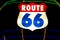 Historic route 66 sign with neon lights
