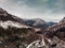 Historic route along Skjervet and Skjervsfossen waterfall in Hordaland County, Norway