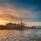 The historic Russian battle cruiser Aurora at sunset