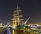 Historic sailor Rickmer Rickmers by night