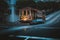 Historic San Francisco Cable Car on famous California Street at twilight, California, USA