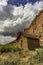 Historic schoolhouse in Fruita near Capitol Reef National Park under the cloudy sky