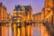 Historic Speicherstadt, Water Castle at the evening in Hamburg,