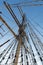 Historic square rig sailing ship rigging from bottom of mast