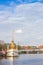 Historic steamship Prince Henry and modern bridge in the harbor of Leer