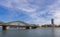 Historic steel bridge over the river Rhine in Cologne