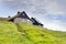 Historic stone house with turf roof , Faroe Islands