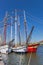 Historic tall ships on the IJssel river in Kampen