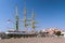 Historic three-masted ship anchored at the port of Cagliari, Sardinia.