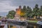 Historic tower and barges in Zwolle