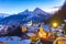 Historic town of Berchtesgaden with famous Watzmann mountain in the background, National park Berchtesgadener, Upper Bavaria,