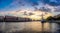 Historic town of Bremen with Weser river with dramatic clouds at