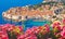 Historic town of Dubrovnik panoramic rose flower view