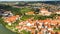 Historic Town of Ptuj at River Drava in Slovenia. Aerial Drone View