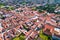 Historic town of Varazdin aerial view, baroque tourist destination