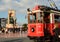 A historic tram on Taksim square. Beyoglu. Istanbul. Turkey