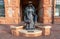 Historic Union Pacific Railroad train depot, a historic landmark, and it statue and boot adornments in Cheyenne, Wyoming