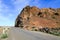 Historic US Route 10 in Frenchman Coulee passing  a basalt cliff