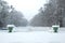 Historic Vases and a Frozen Pond under Snow