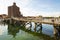 Historic warehouse and wooden bridge at the harbor of EckernfÃ¶rde