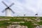 The historic white windmills of La Mancha above the town of Campo de Criptana