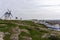 The historic white windmills of La Mancha above the town of Campo de Criptana