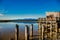 The historic wooden Boathouse on the shore of Lake Okarito