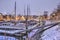 Historic yachts in a marina in winter